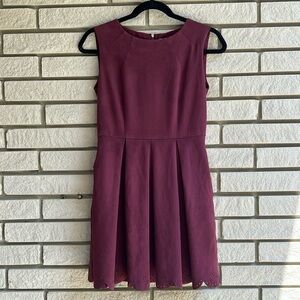Pink Martini Burgundy Microsuede Pleated Laser Cut Skirt Mini Dress Sz XS
